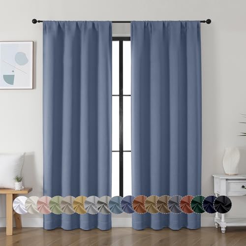Ava Denim Blackout Curtains 72 Inch Length for Bedroom 2 Panels (Denim Blue / 40"W x 72"L (Pack of 2))