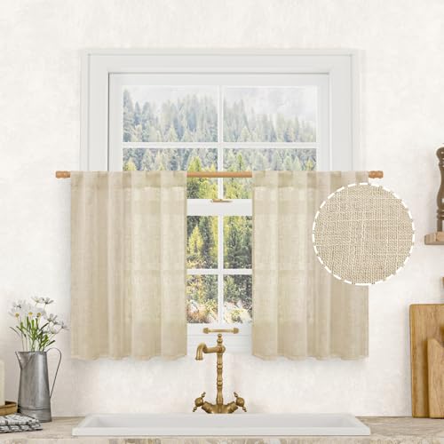 Small Cafe Linen Curtains 36 Inches Long (Linen / 34"W x 36"L (Pack of 2))