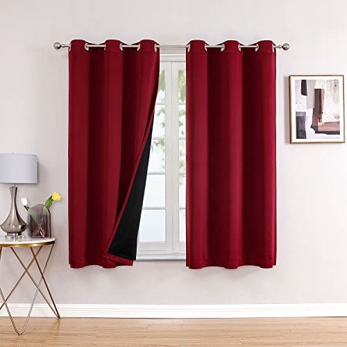 100% Blackout Curtains for Bedroom 63 Inches Long 2 Panels Set (42"W x 63"L (Pack of 2) / Burgundy)