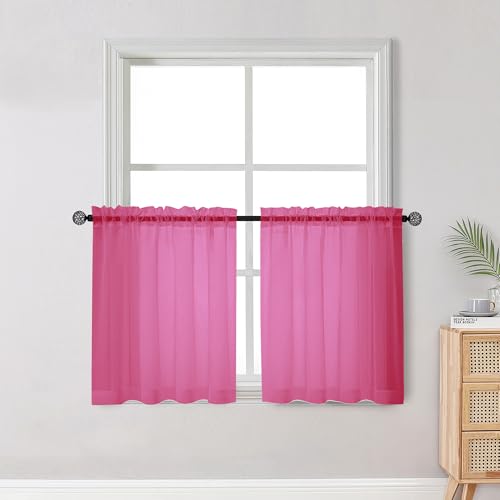 Short Hot Pink Sheer Curtains 30 Inch Length 2 Panels Set (Hot Pink / 42"W x 30"L (Pack of 2))