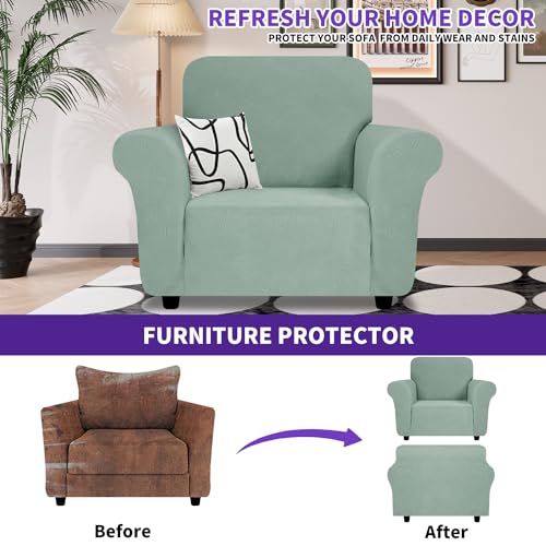 Super Stretch Chair Slipcover (- Pea Green / Small (30"-47"))