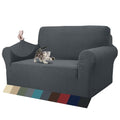 1 Piece Jacquard Couch Covers for 2 Cushion Couch High Stretch Loveseat Slipcover for Pets Dogs Anti Slip Love Seat Sofa Slipcover Furniture Protector (Medium (55"-69") / Dark Grey)