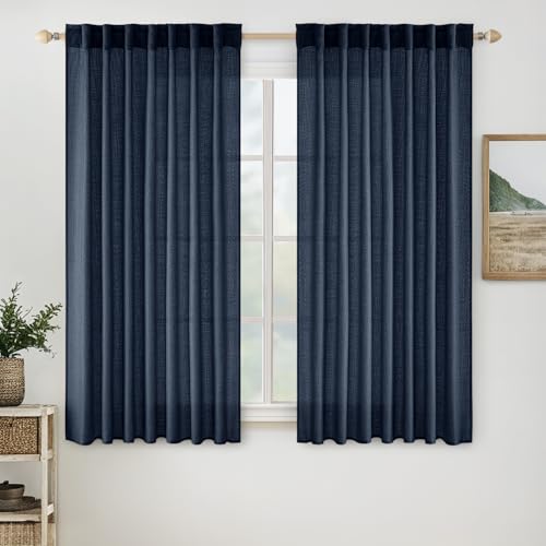 Navy Blue Linen Curtains 52x54 Inch 2 Panels for Bedroom Living Room (52"W x 54"L (Pack of 2) / Navy Blue)
