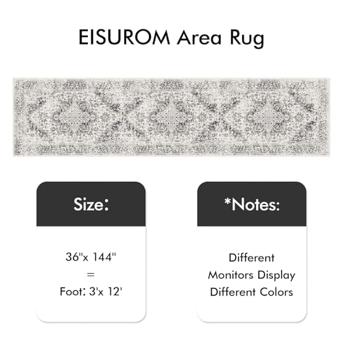 3x12 Washable Hallway Runner Rug (Distressed Grey / 3x12)