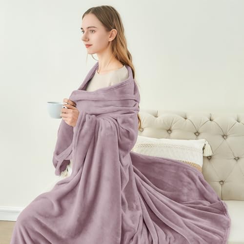 Fleece Blanket Soft Plush Twin Size Blanket Dusky Violet 60"x80" (Dusky Violet / Twin(60"x80"))