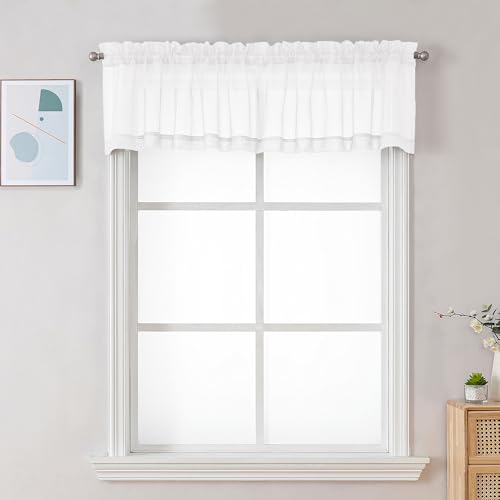 Sheer White Valances for Windows 2 Pack (White / 42"W x 18"L (Pack of 2))