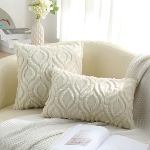 Faux Fur Plush Soft Beige Throw Pillow Covers 24x24 Set of 2 (24" x 24" (Pack of 2) / Beige)