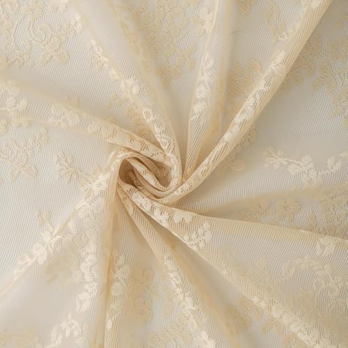 Vintage Lace Curtains 24 inch Length 2 Panles Short Sheer Cafe Curtains for Windows (Beige / 26"W x 24"L (Pack of 2))
