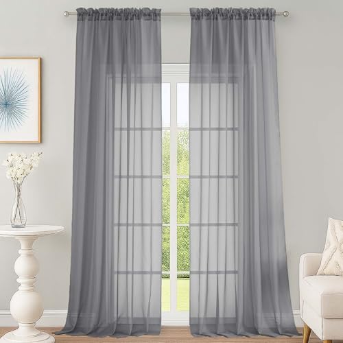 Grey Sheer Curtains 120 Inches Long 2 Panels Set (Grey / 59"W x 120"L (Pack of 2))