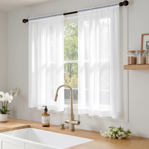 White Sheer Curtains 63 Inches Long 4 Panels 54 x 63 Inches (54"W x 63"L (Pack of 4) / White)
