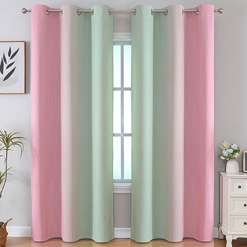 Sage Green and Pink Ombre Blackout Curtains for Bedroom (Sage and Pink / 42"W x 84"L (Pack of 2))
