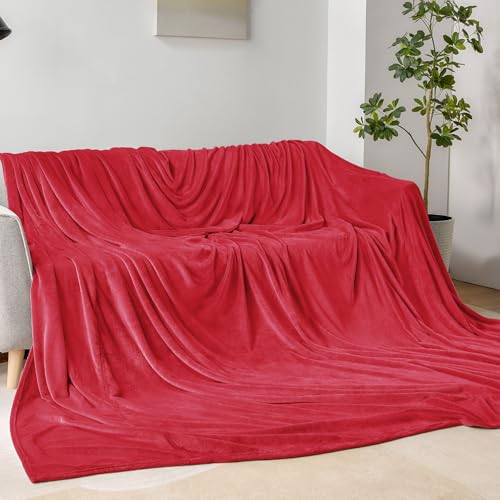 Fleece Blanket Soft Plush Oversized Bed Blanket Red 120"x120" (Red / Oversized King(120"x120"))
