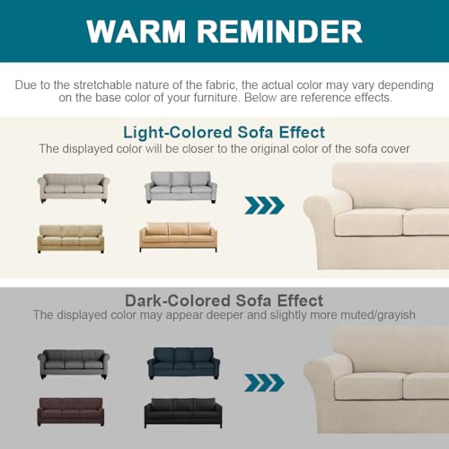 4 Piece Couch Cover Sofa Covers for 3 Cushion Couch Sofa Slipcovers Washable Sofa Cover for Dogs with Individual Couch Cushion Covers Feature Jacquard Fabric (Sofa (3 Cushion) / Biscotti Beige)