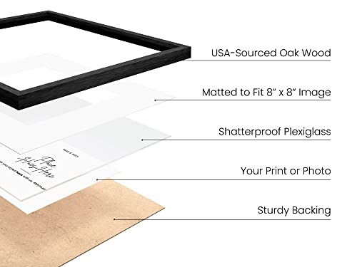 Solid Oak 12”x12” Picture Frame Matted to 8”x8” (Set of 01 / Black Oak / 12x12 in)