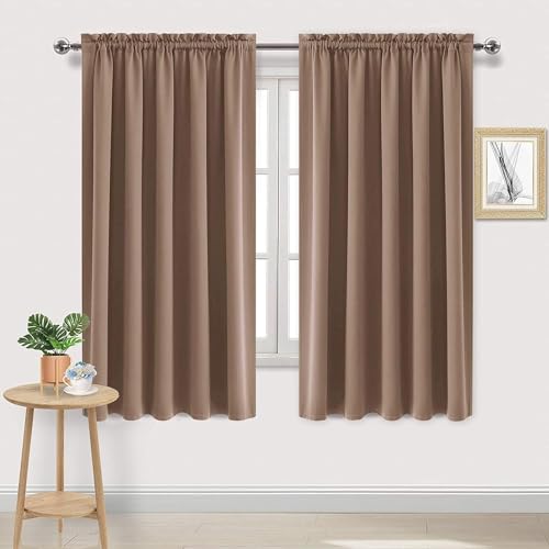 Wide Blackout Curtains for Bedroom Living Room 70 x 72 Inch Long Khaki (Khaki / 70"W x 72"L (Pack of 2))