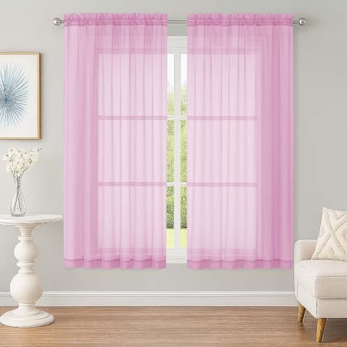 Sheer Pink Curtains (Pink / 59"W x 63"L (Pack of 2))