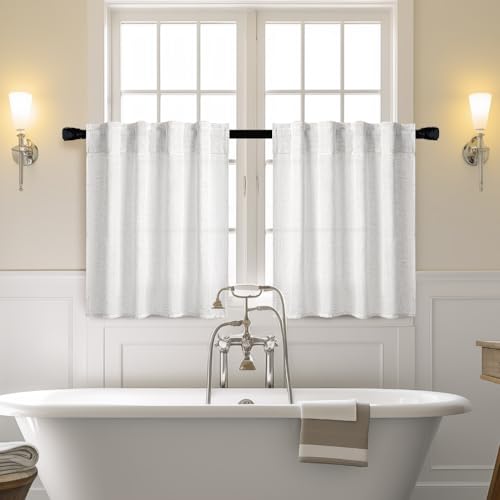 Bleached Linen Kitchen Curtain 36 Inch Length 2 Panels Farmhouse (26"W x 36"L (Pack of 2) / Bleached Linen)
