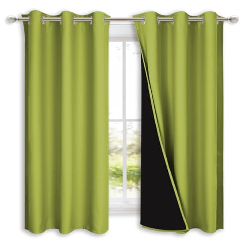 100% Blackout Short Curtains with Black Liners (Fresh Green / 37"W x 40"L (Pack of 2))