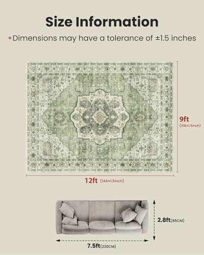 Amada Large 9x12 Washable Area Rug for Living Room (9' x 12' (Rectangular) / Green)
