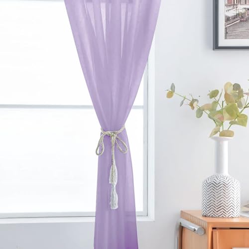 Sheer Voile Window Treatment Rod Pocket Curtain Panels for Kitchen Bedroom Living Room Drapes Sunlight Filtering Privacy Semi Home Decor Assorted (Lavender / 52"W x 90"L (Pack of 2))