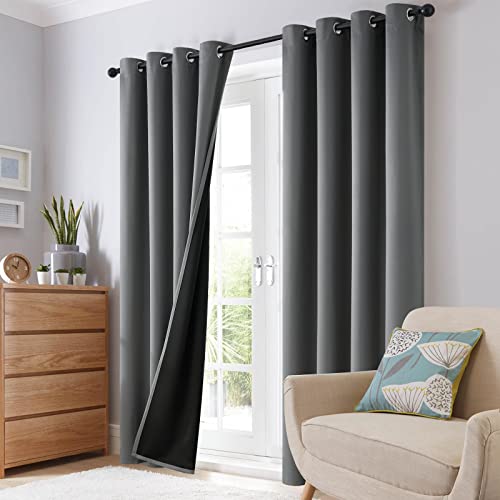 Grey 100% Blackout Curtains Room Darkening Living Room 84 Inch (Grey / 52"W x 84"L (Pack of 2))