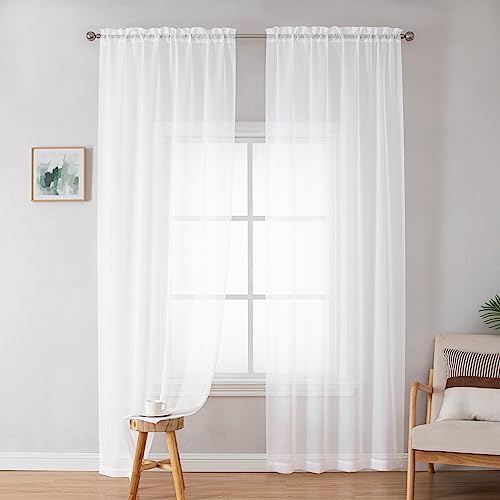 White Sheer Curtains 72 Inches Long 2 Panels for Living Room (White / 42"W x 72"L (Pack of 2))
