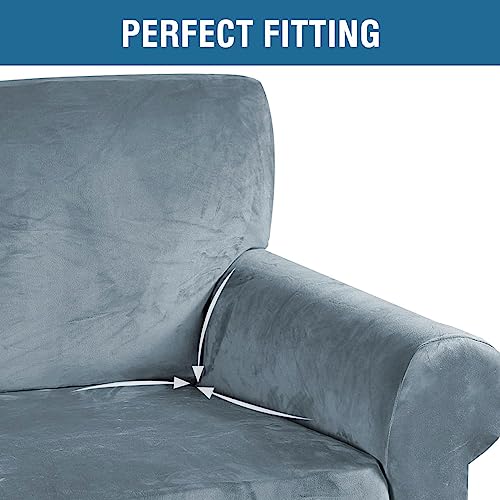 Stretch Velvet Sofa Covers for 3 Cushion Couch Covers Sofa Slipcovers Furniture Protector Soft with Non Slip Elastic Bottom (Stone Blue / Sofa)