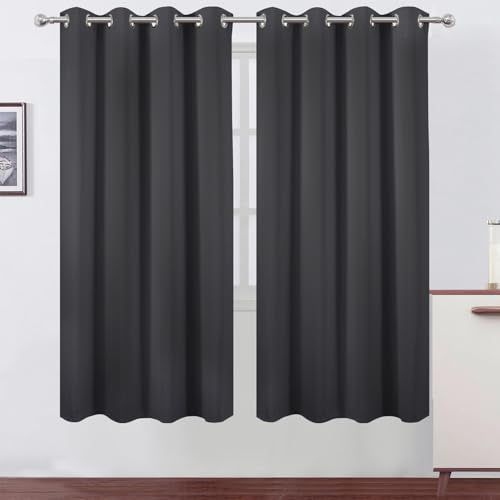 Blackout Curtains 66 x 72 Inch Long Dark Grey Curtains Set of 2 Panels Room Darkening Curtains for Bedroom and Living Room (Dark Grey / 66"W x 72"L (Pack of 2))