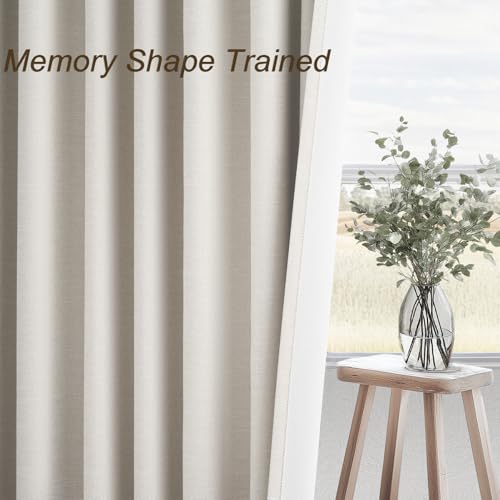 Extra Long Total Blackout Linen Curtains 108 Inches Long for Living Room Large Window with Hooks (Birch / 52"W x 108"L (Pack of 2))