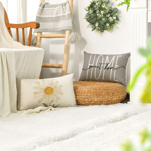 Home Sweet Home Spring Summer Flowers Throw Pillow Covers (Grey / 20" x 12" (Pack of 4))
