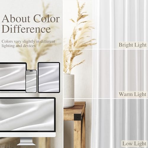 White Linen Curtains 89 Inches Long for Bedroom Back Tab Light Filtering Privacy Sheer Curtains Modern Farmhouse Decor Linen Textured Gauze Curtain for Bathroom 2 Panels Set 52x89 (52"W x 89"L (Pack of 2) / White)