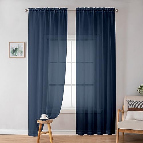Sheer Curtains 72 Inches Long 2 Panels for Living Room (Navy Blue / 42"W x 72"L (Pack of 2))
