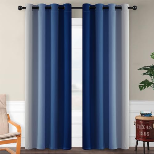 Ombre Royal Blue to Grey White Curtains for Living Room 52Wx84L (52"W x 84"L (Pack of 2) / Royal Blue)