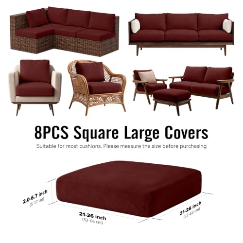 8Pcs Outdoor Cushion Covers (Wine-red / Square-large + Square)