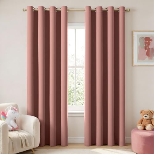 Dusty Rose Blackout Bedroom Curtains Drapes 84 Inch Long 52"x84" (Dusty Rose / 52"W x 84"L (Pack of 2))