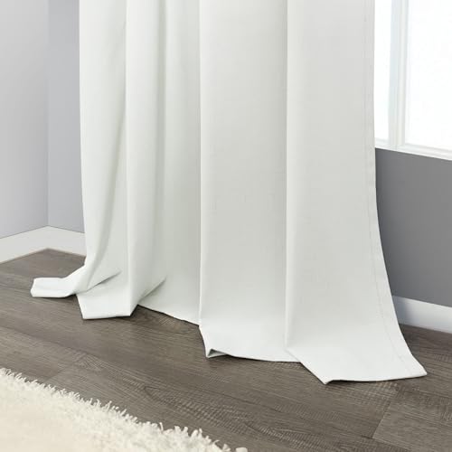 Bedroom Blackout Curtains 63 Inches Long 2 Panel Thermal Curtain for Summer Heat Dining Living Room Darkening Back Tab Short Drapes for 62 Inch Window Length Boho Linen Textured Ivory Off White (Ivory / 52"W x 63"L (Pack of 2))