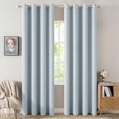 100% Blackout Linen Curtains for Bedroom 52x72 Inches Chambray Blue (Chambray Blue / 52"W x 72"L (Pack of 2))