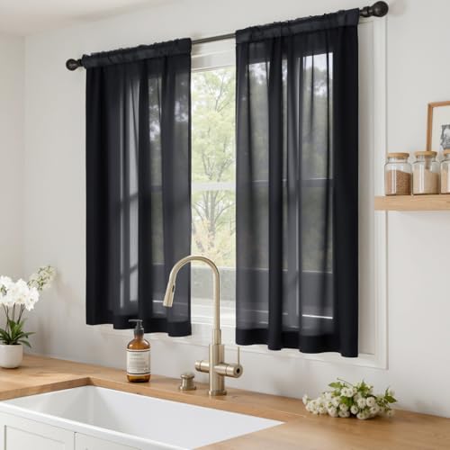 Black Sheer Curtains 63 Inches Long 4 Panels 42 x 63 Inches (42"W x 63"L (Pack of 4) / Black)