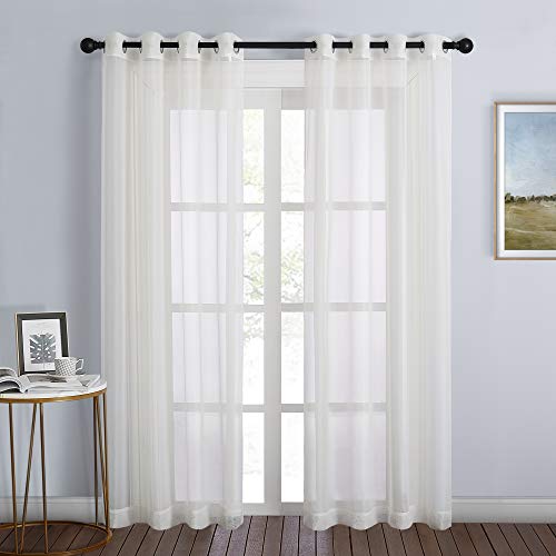 Sheer Curtains for Bedroom Windows 84 inch Length (Beige / 54"W x 84"L (Pack of 2))