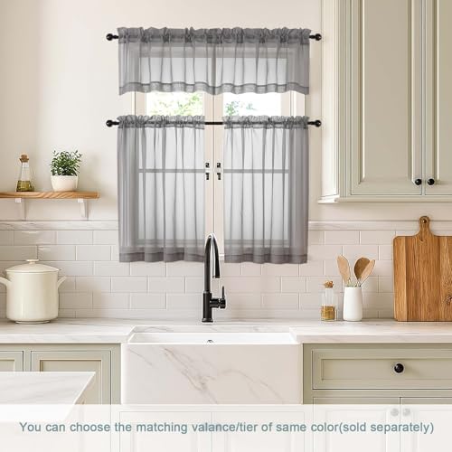Grey Small Sheer Curtains 2 Panels (42"W x 36"L (Pack of 2) / Charcoal Grey)