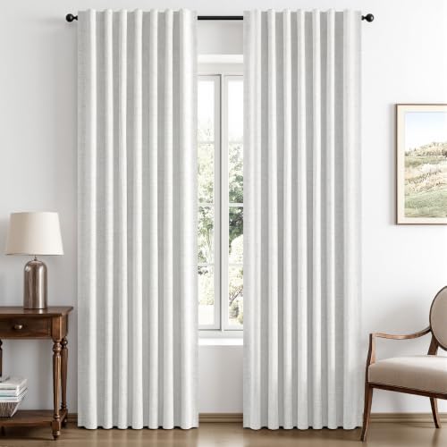 100% Blackout Linen Curtains 42 x 90 Inch Heathered White 2 Panels (Heathered White / 42"W x 90"L (Pack of 2))