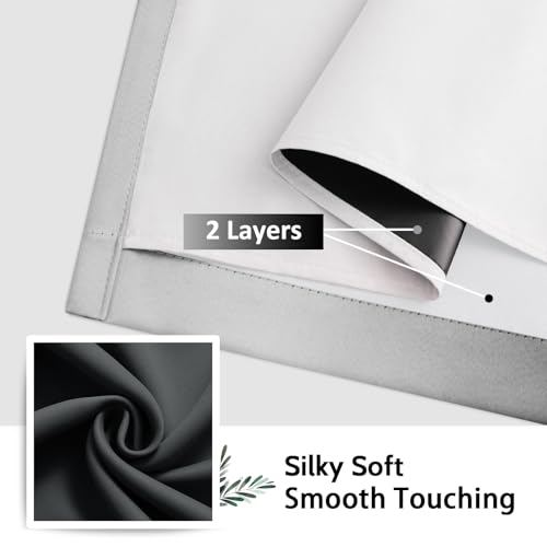 Ombre Black 100% Blackout Bedroom Curtains with White Liner 84L (52"W x 84"L (Pack of 2) / Black With White Back)