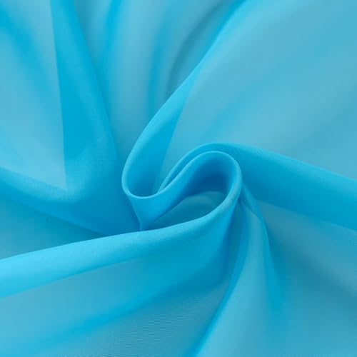 Basic Rod Pocket Sheer Voile Window Curtain Panels Cyan Blue 1 Pair 2 Panels 52 Width 36 Inch Long for Kitchen Bedroom Children Living Room Yard（Cyan Blue (Cyan Blue / 52"W x 36"L (Pack of 2))