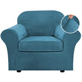 Rich Velvet Stretch 2 Piece Chair Cover Chair Slipcover Sofa Cover Furniture Protector Couch Soft with Elastic Bottom Chair Couch Cover with Arms Width Up to 49 Inch (1 Cushion Chair / Peacock Blue)