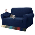 1 Piece Jacquard Couch Covers for 2 Cushion Couch High Stretch Loveseat Slipcover for Pets Dogs Anti Slip Love Seat Sofa Slipcover Furniture Protector (Medium (55"-69") / Navy Blue)