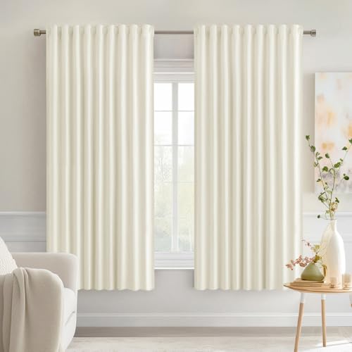 Cream Back Tab Blackout Curtains 52x63 Inches Long 2 Panels Set (Cream / 52"W x 63"L (Pack of 2))