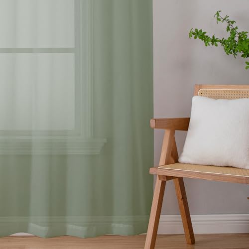 Sage Green Sheer Curtains 90 Inches Long 2 Pcs (Sage Green / 42"W x 90"L (Pack of 2))