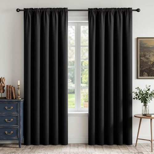 Black Blackout Curtains 96 inch Length 2 Panels Set (Black / 52"W x 96"L (Pack of 2))