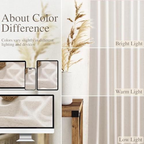 Beige Linen Curtains 90 Inches Long for Living Room Back Tab and Rod Pocket Semi Sheer Privacy Curtains Farmhouse Linen Cotton Textured Curtain for Bedroom 70x90 (70"W x 90"L (Pack of 2) / Linen)