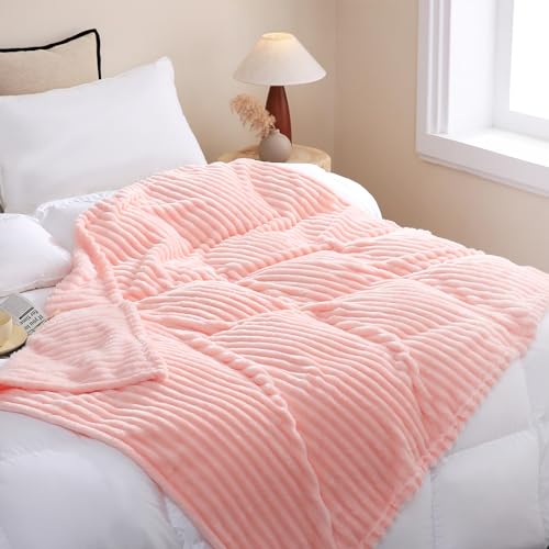 Light Pink Fleece Throw Blanket 50”×70” for Couch Sofa Livingroom (Light Pink / 50×70inch)